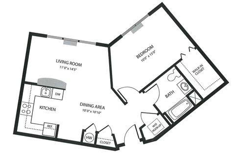 One Bedroom Floor Plan at Meadowbrook Senior Apartments in Tinton Falls NJ